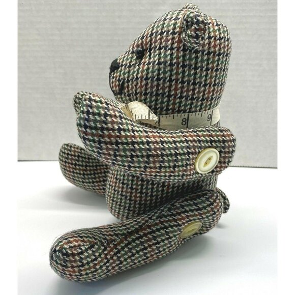 Vintage Houndstooth Sewing Teddy Bear Stuffed Animal with Honey Bee Nose Jointed - Picture 4 of 11